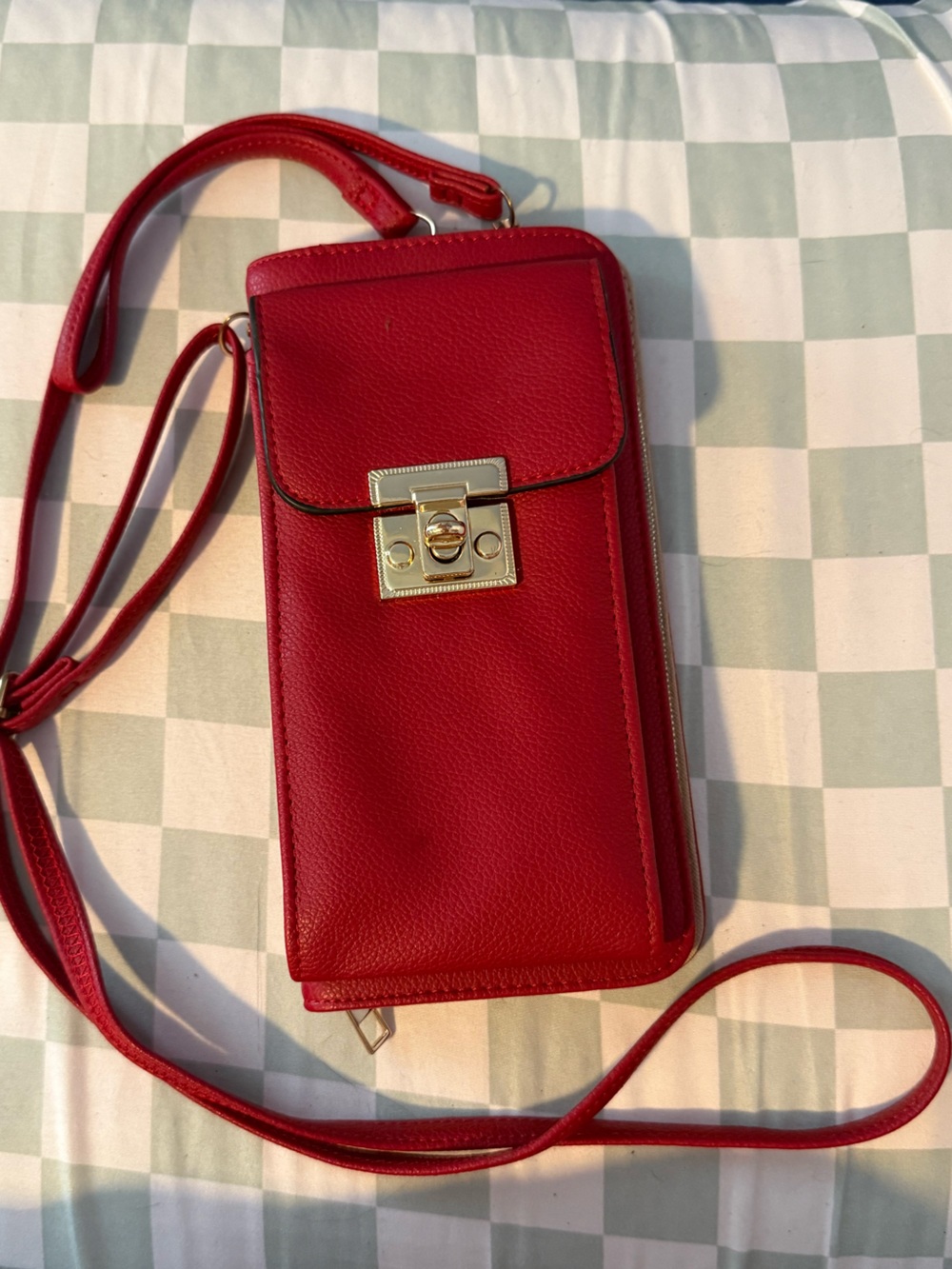Red Leather Crossbody Wallet Bag - Unbranded